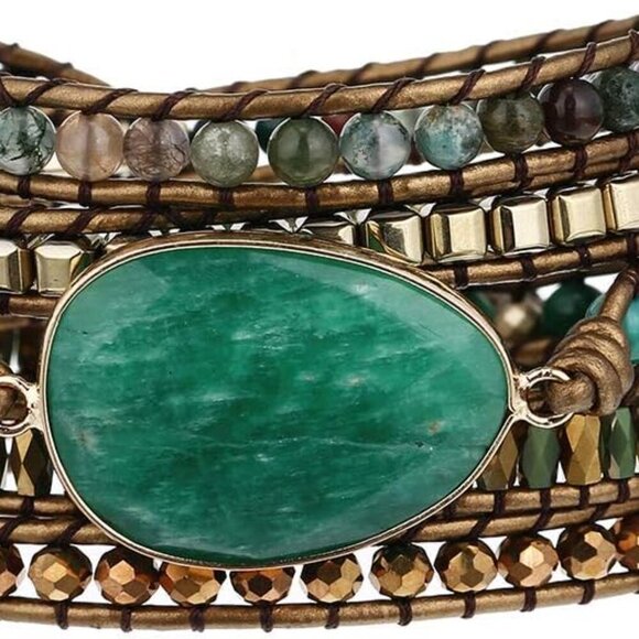 Women Boho Handmade Natural Stone Crystal Leather Bead Wrap Bracelets Collection - Picture 1 of 6